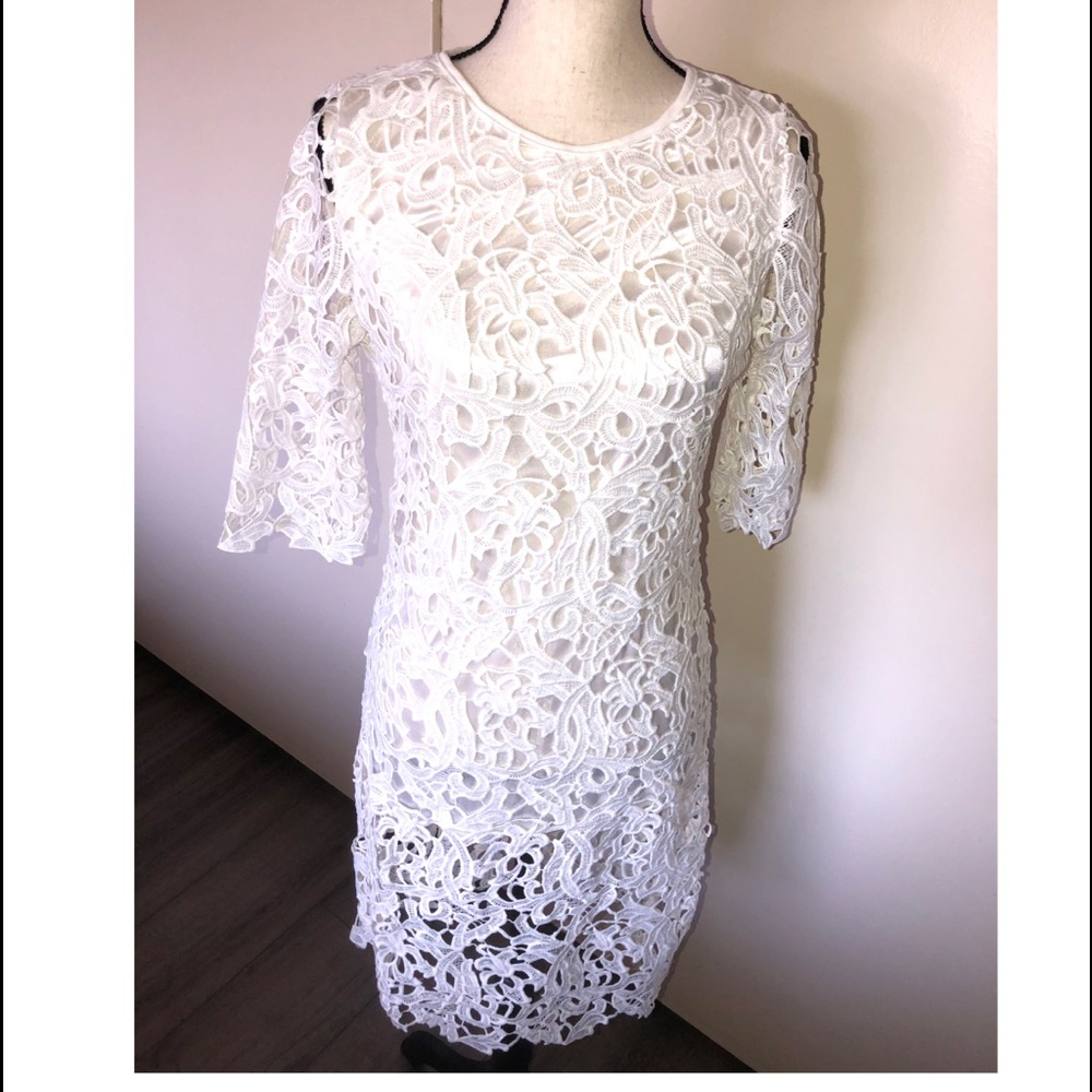 White Lace Short Sleeve Midi Dress | Womens | xxl